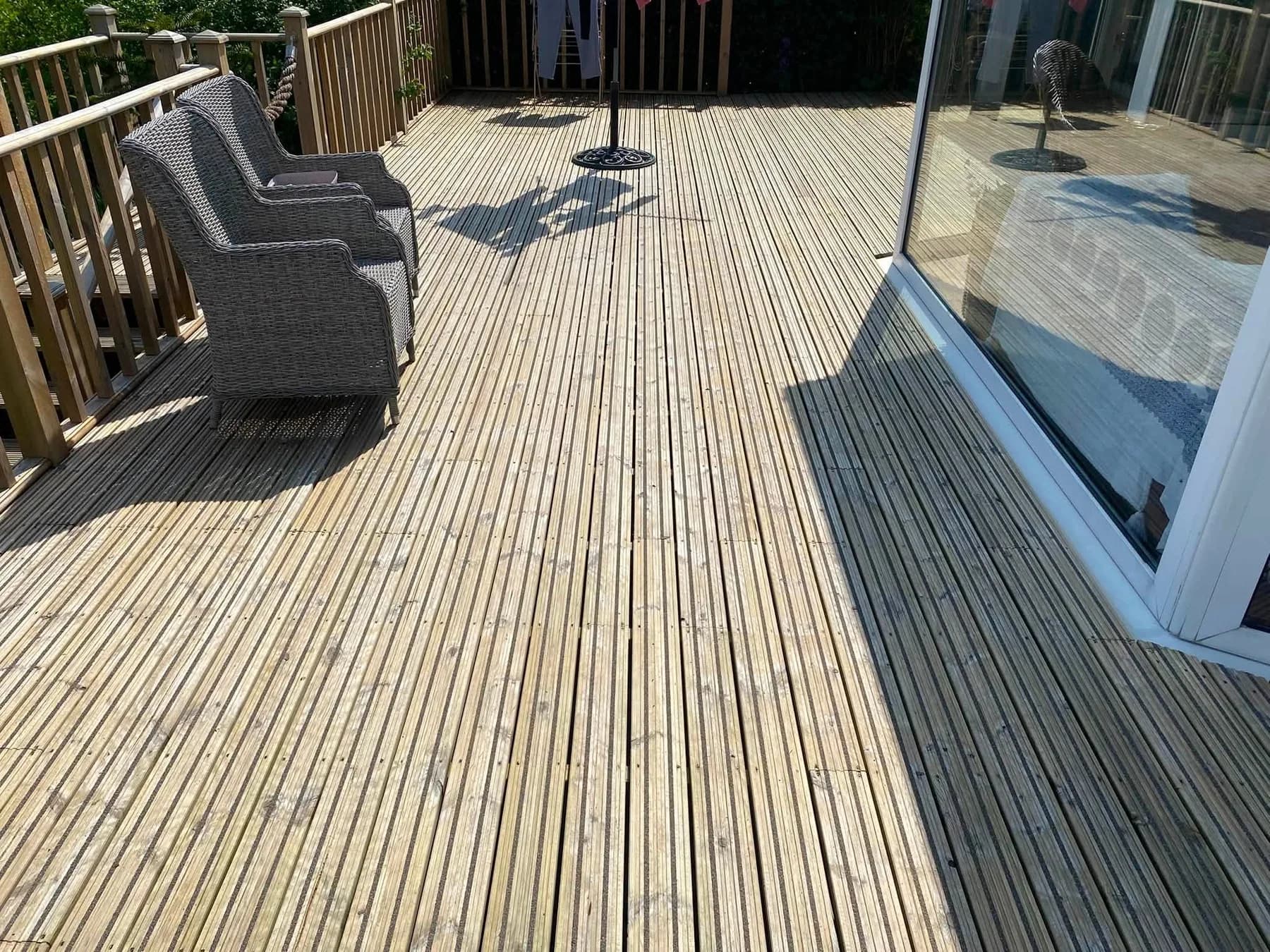 Grooved timber deck boards after cleaning
